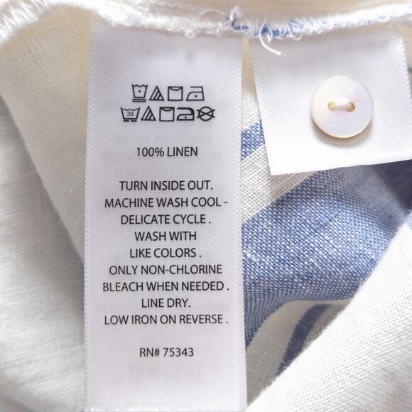 Jones New York Linen Shirt Blue White Striped Size XL Coastal Prep - Picture 7 of 8